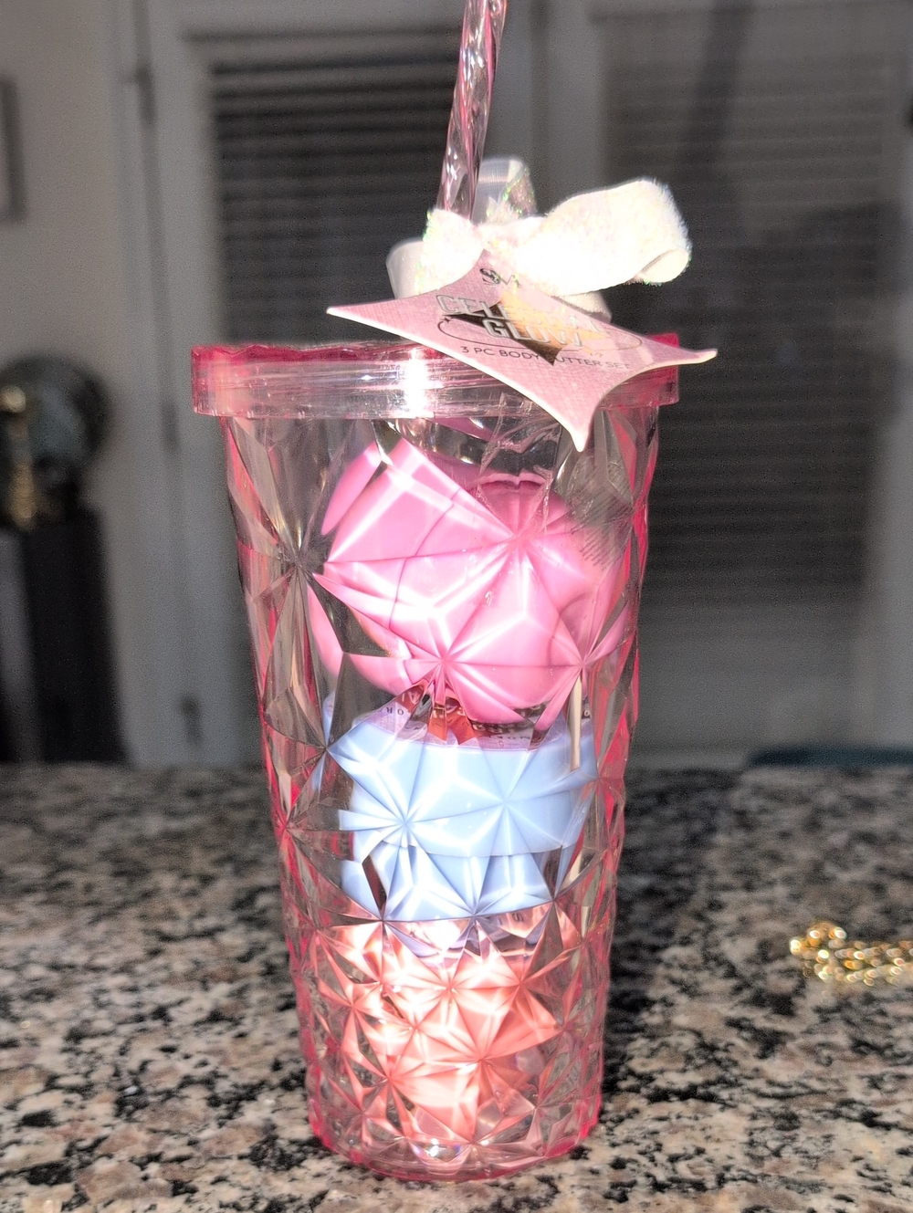 Pink Faceted Tumbler with Pastel Ornament Set - Home Party Supplies